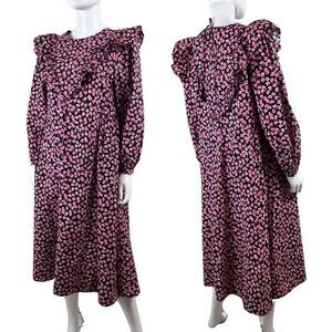 Sandy Liang x Target Womens Size S Cotton Pink Floral Ruffle Midi Dress Pocket